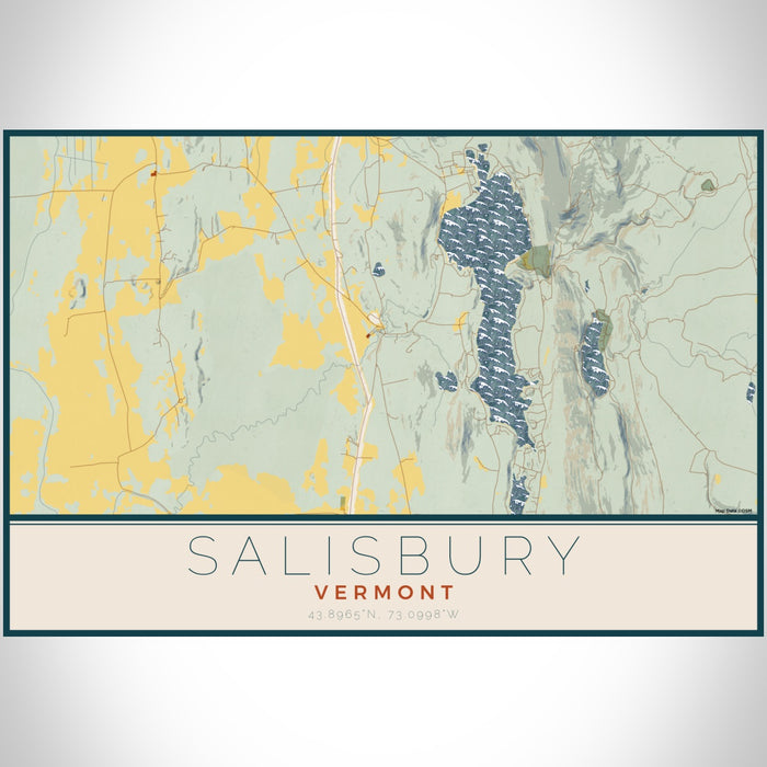Salisbury Vermont Map Print Landscape Orientation in Woodblock Style With Shaded Background