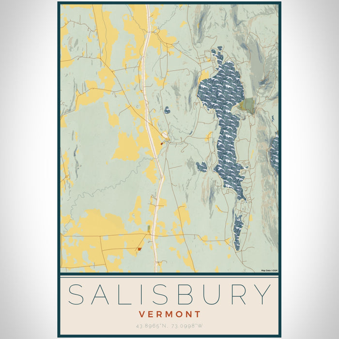 Salisbury Vermont Map Print Portrait Orientation in Woodblock Style With Shaded Background