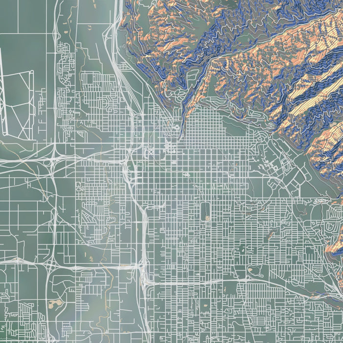 Salt Lake City Utah Map Print in Afternoon Style Zoomed In Close Up Showing Details