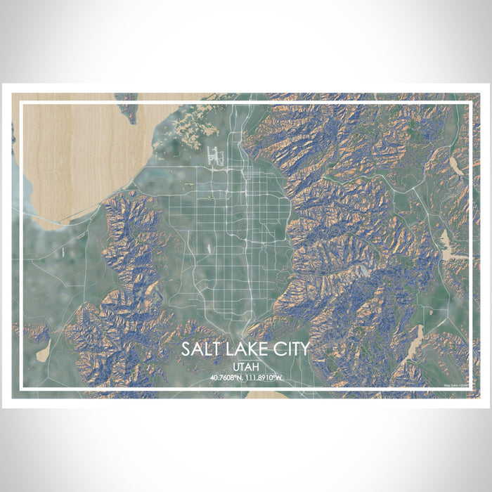Salt Lake City Utah Map Print Landscape Orientation in Afternoon Style With Shaded Background