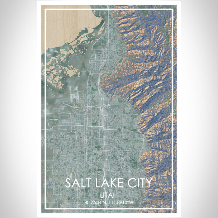 Salt Lake City Utah Map Print Portrait Orientation in Afternoon Style With Shaded Background