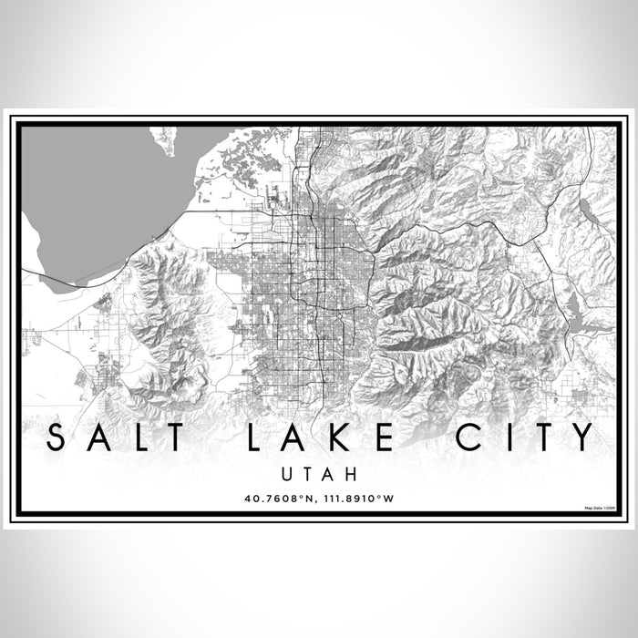 Salt Lake City Utah Map Print Landscape Orientation in Classic Style With Shaded Background