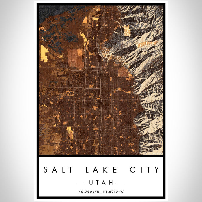 Salt Lake City Utah Map Print Portrait Orientation in Ember Style With Shaded Background