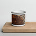 Front View Custom Salt Lake City Utah Map Enamel Mug in Ember on Cutting Board