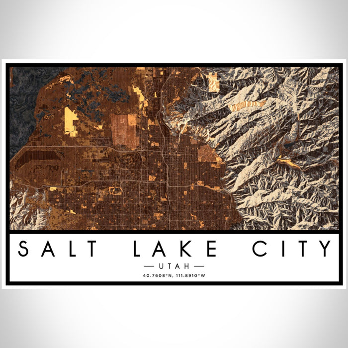 Salt Lake City Utah Map Print Landscape Orientation in Ember Style With Shaded Background
