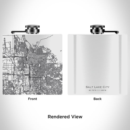Rendered View of Salt Lake City Utah Map Engraving on 6oz Stainless Steel Flask in White