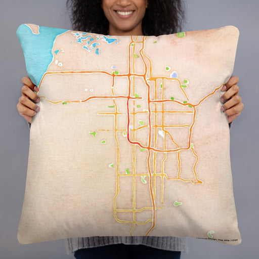 Person holding 22x22 Custom Salt Lake City Utah Map Throw Pillow in Watercolor