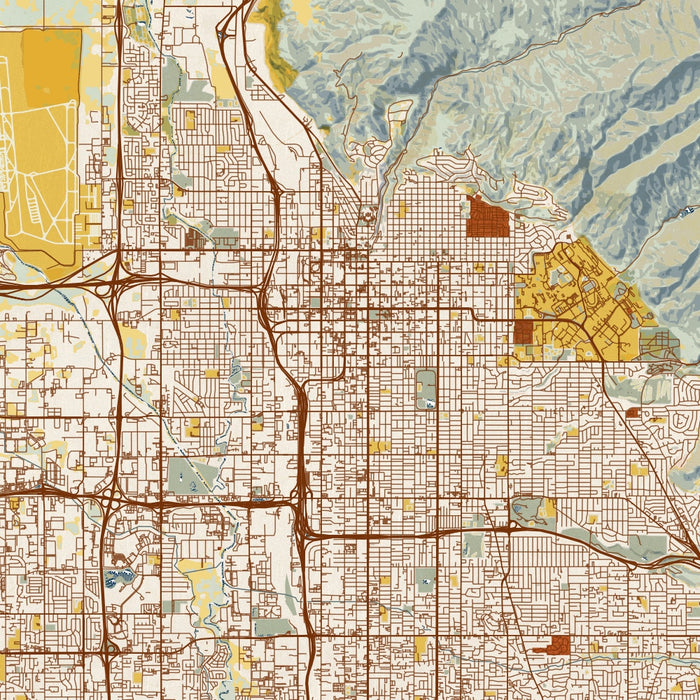 Salt Lake City Utah Map Print in Woodblock Style Zoomed In Close Up Showing Details
