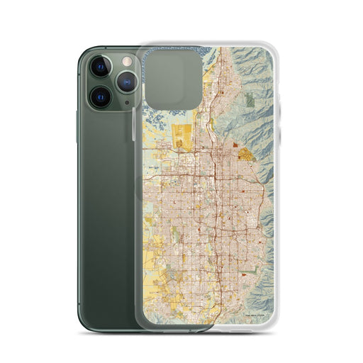 Custom Salt Lake City Utah Map Phone Case in Woodblock on Table with Laptop and Plant