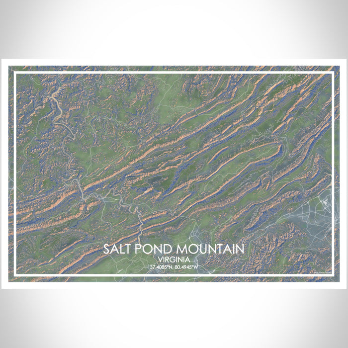 Salt Pond Mountain Virginia Map Print Landscape Orientation in Afternoon Style With Shaded Background