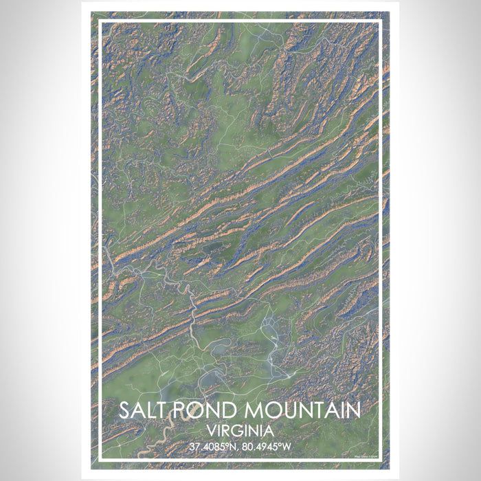 Salt Pond Mountain Virginia Map Print Portrait Orientation in Afternoon Style With Shaded Background