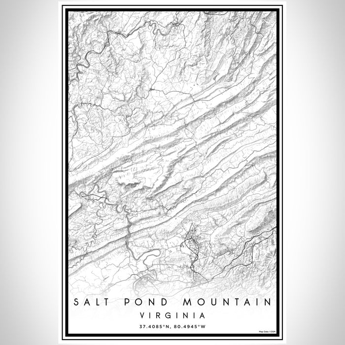 Salt Pond Mountain Virginia Map Print Portrait Orientation in Classic Style With Shaded Background