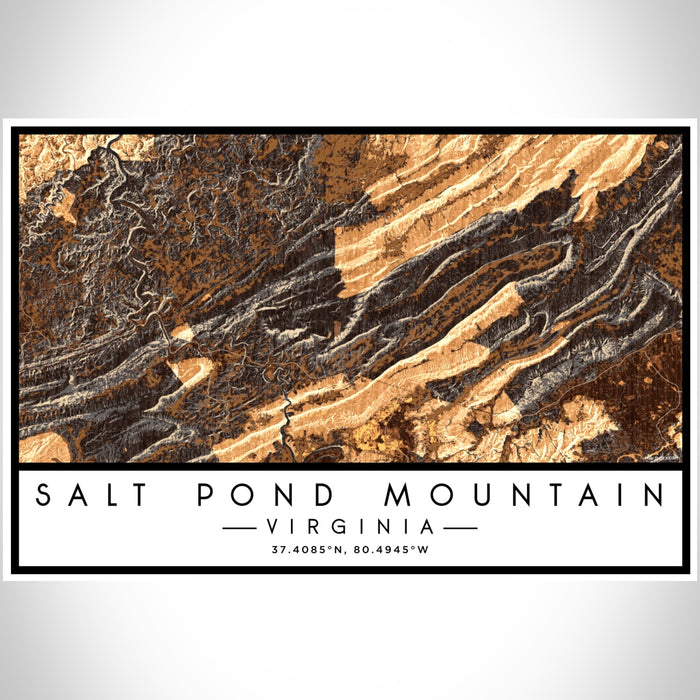 Salt Pond Mountain Virginia Map Print Landscape Orientation in Ember Style With Shaded Background