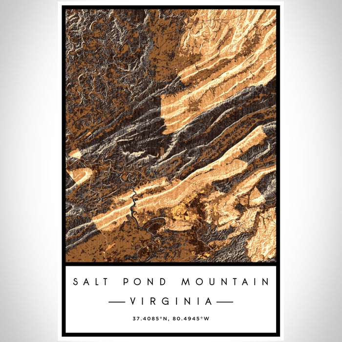 Salt Pond Mountain Virginia Map Print Portrait Orientation in Ember Style With Shaded Background