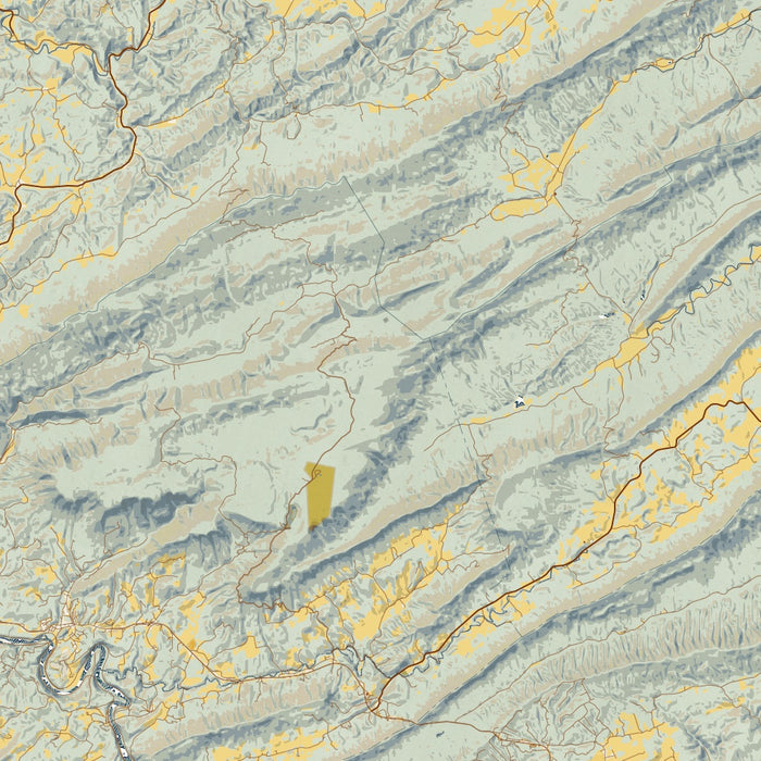 Salt Pond Mountain Virginia Map Print in Woodblock Style Zoomed In Close Up Showing Details