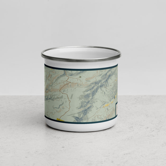 Front View Custom Salt Pond Mountain Virginia Map Enamel Mug in Woodblock