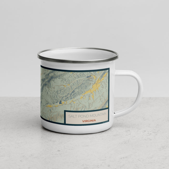 Right View Custom Salt Pond Mountain Virginia Map Enamel Mug in Woodblock