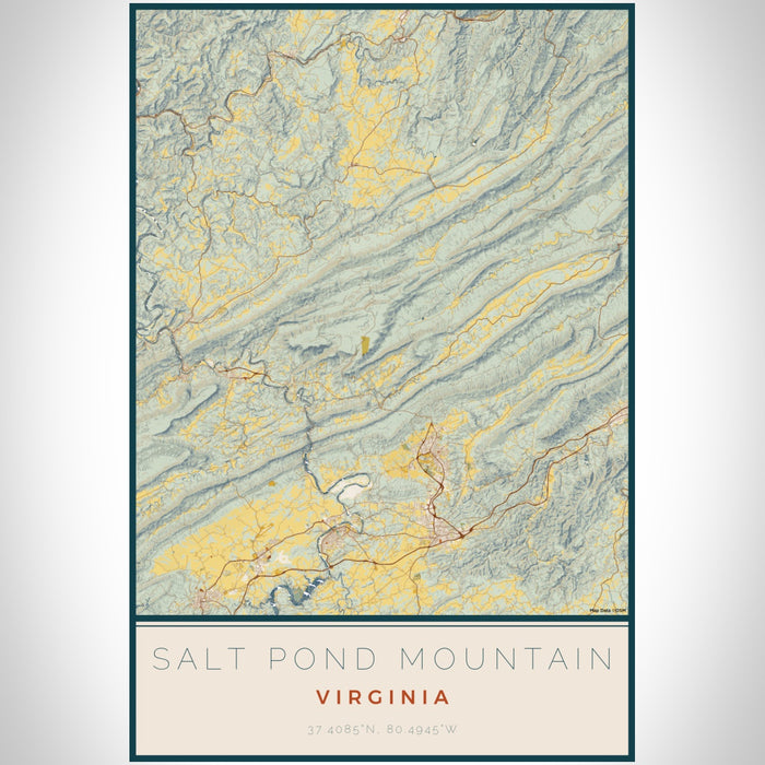 Salt Pond Mountain Virginia Map Print Portrait Orientation in Woodblock Style With Shaded Background