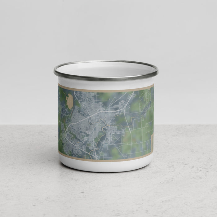 Front View Custom San Angelo Texas Map Enamel Mug in Afternoon