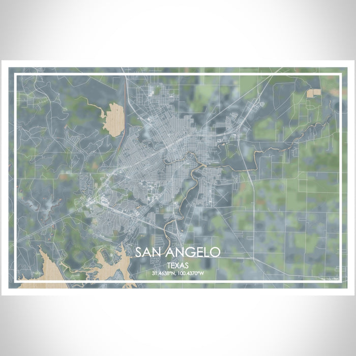 San Angelo Texas Map Print Landscape Orientation in Afternoon Style With Shaded Background