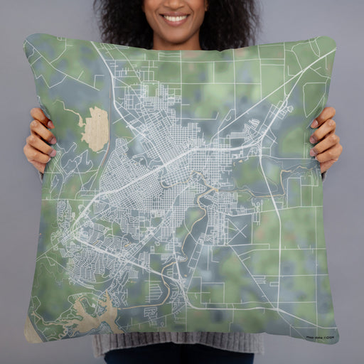 Person holding 22x22 Custom San Angelo Texas Map Throw Pillow in Afternoon