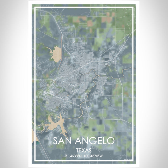 San Angelo Texas Map Print Portrait Orientation in Afternoon Style With Shaded Background