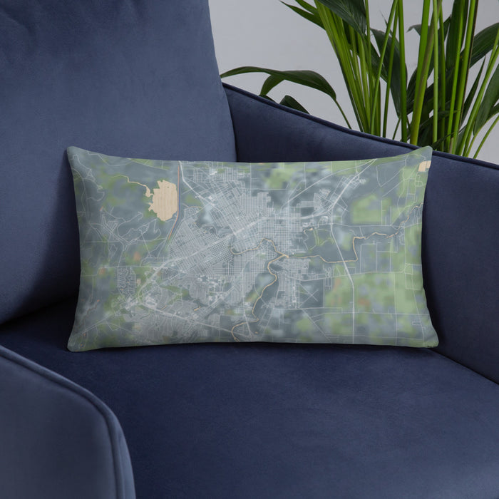 Custom San Angelo Texas Map Throw Pillow in Afternoon on Blue Colored Chair