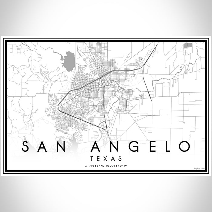 San Angelo Texas Map Print Landscape Orientation in Classic Style With Shaded Background