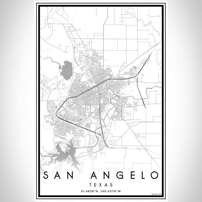 San Angelo Texas Map Print Portrait Orientation in Classic Style With Shaded Background