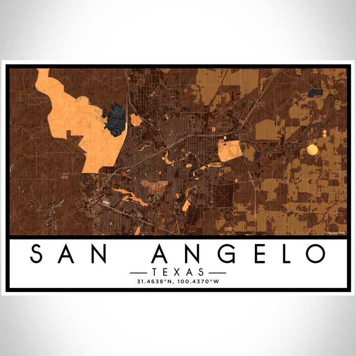 San Angelo Texas Map Print Landscape Orientation in Ember Style With Shaded Background