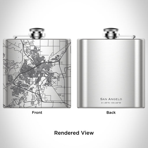 Rendered View of San Angelo Texas Map Engraving on 6oz Stainless Steel Flask