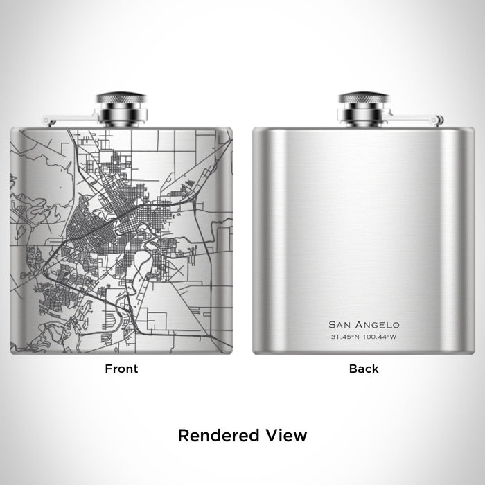 Rendered View of San Angelo Texas Map Engraving on 6oz Stainless Steel Flask