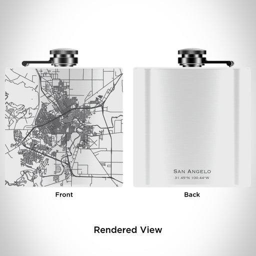 Rendered View of San Angelo Texas Map Engraving on 6oz Stainless Steel Flask in White