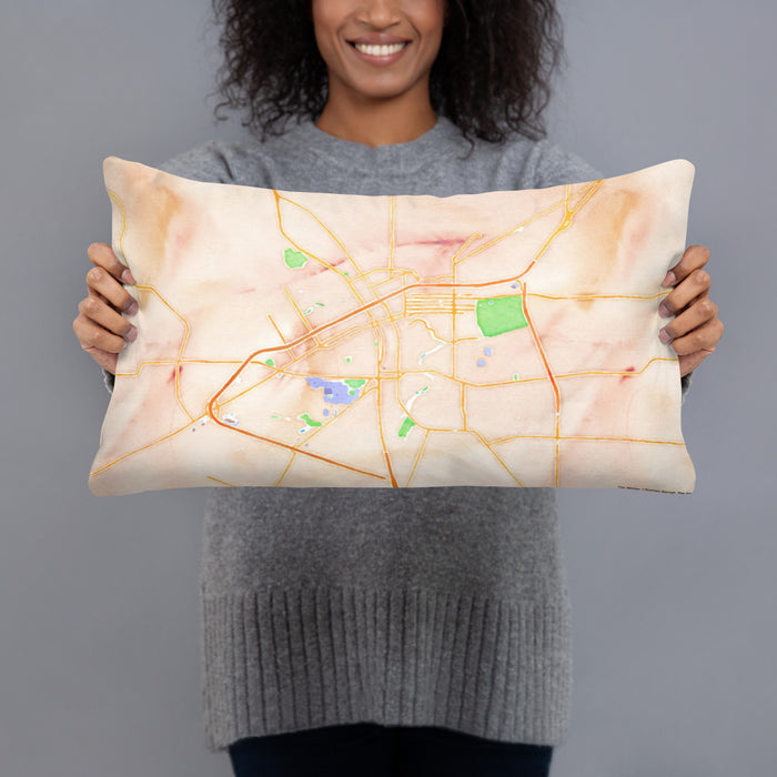 Person holding 20x12 Custom San Angelo Texas Map Throw Pillow in Watercolor