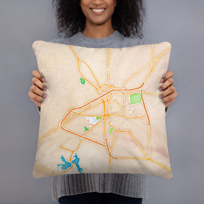 Person holding 18x18 Custom San Angelo Texas Map Throw Pillow in Watercolor