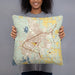 Person holding 18x18 Custom San Angelo Texas Map Throw Pillow in Woodblock