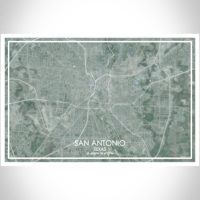 San Antonio Texas Map Print Landscape Orientation in Afternoon Style With Shaded Background