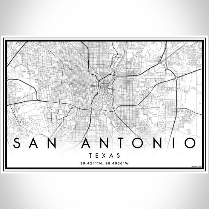 San Antonio Texas Map Print Landscape Orientation in Classic Style With Shaded Background