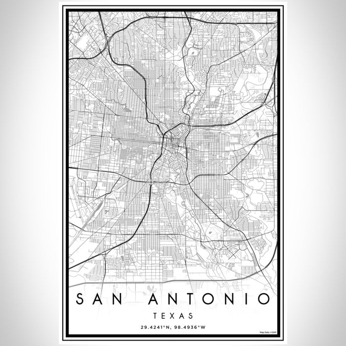 San Antonio Texas Map Print Portrait Orientation in Classic Style With Shaded Background