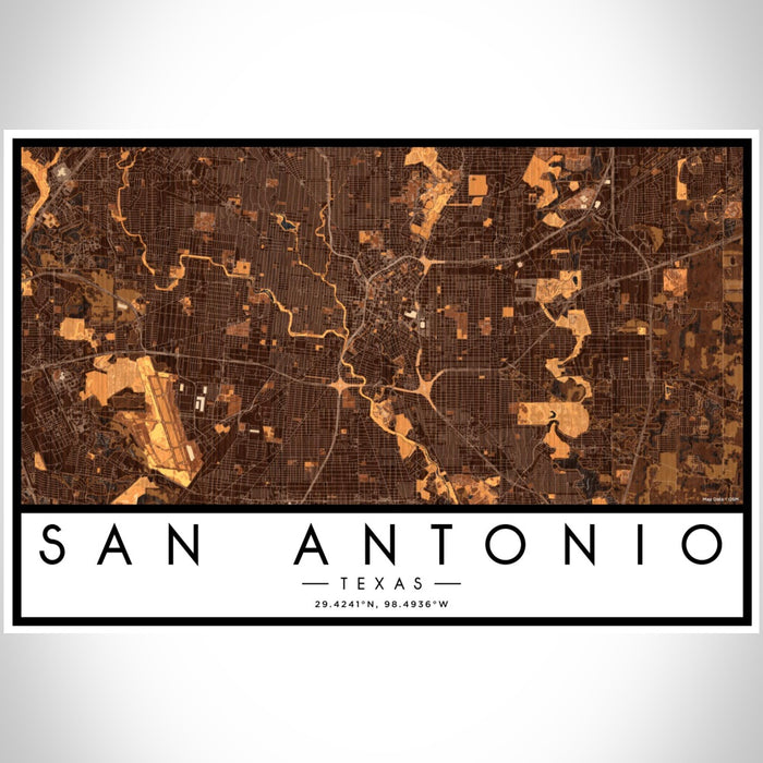 San Antonio Texas Map Print Landscape Orientation in Ember Style With Shaded Background