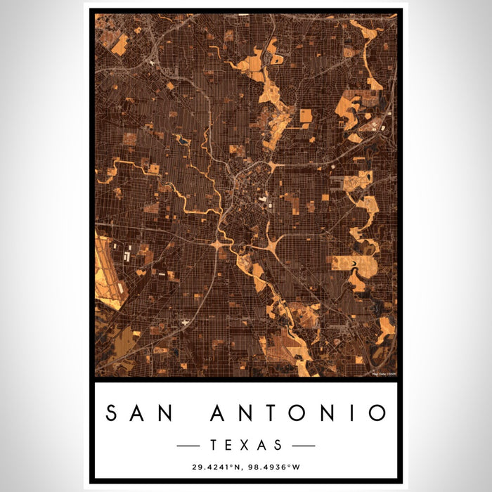 San Antonio Texas Map Print Portrait Orientation in Ember Style With Shaded Background