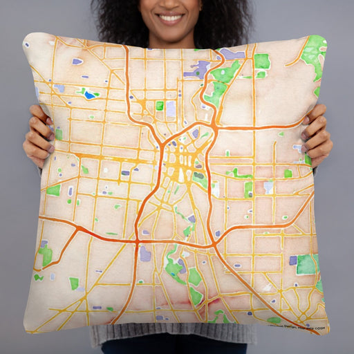 Person holding 22x22 Custom San Antonio Texas Map Throw Pillow in Watercolor