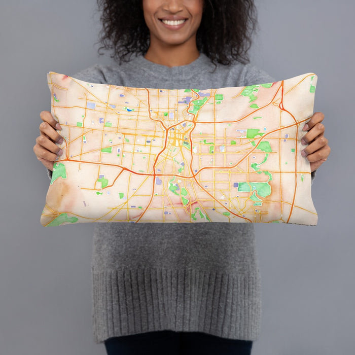 Person holding 20x12 Custom San Antonio Texas Map Throw Pillow in Watercolor