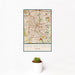 12x18 San Antonio Texas Map Print Portrait Orientation in Woodblock Style With Small Cactus Plant in White Planter
