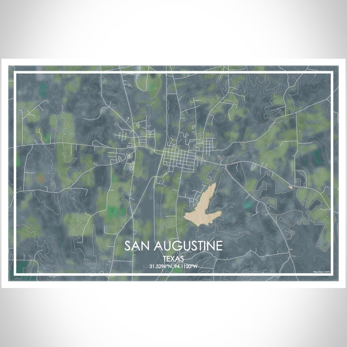 San Augustine Texas Map Print Landscape Orientation in Afternoon Style With Shaded Background
