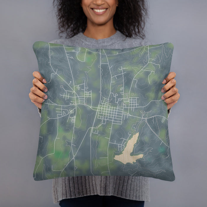 Person holding 18x18 Custom San Augustine Texas Map Throw Pillow in Afternoon