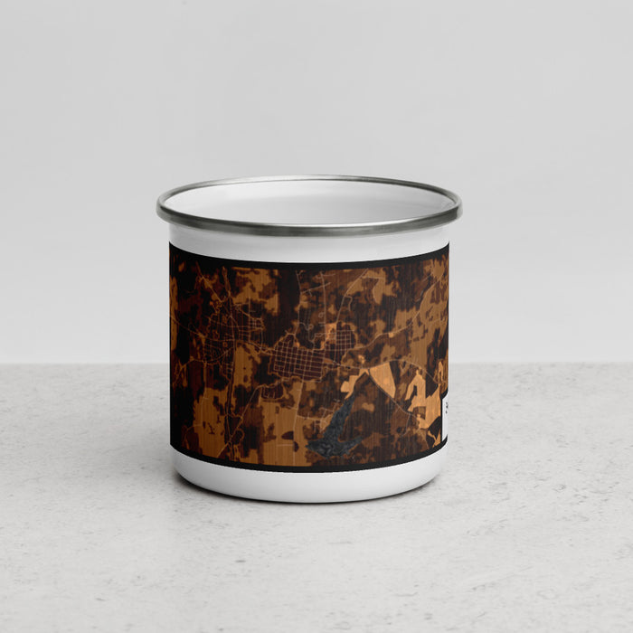 Front View Custom San Augustine Texas Map Enamel Mug in Ember