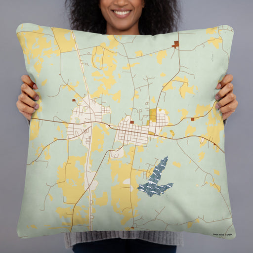 Person holding 22x22 Custom San Augustine Texas Map Throw Pillow in Woodblock