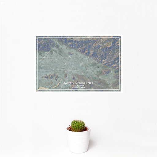 12x18 San Bernardino California Map Print Landscape Orientation in Afternoon Style With Small Cactus Plant in White Planter