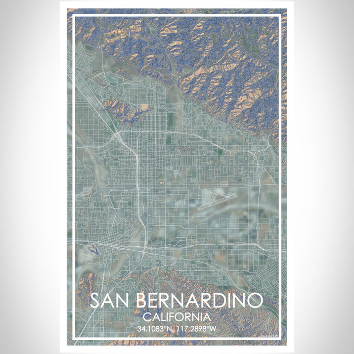 San Bernardino California Map Print Portrait Orientation in Afternoon Style With Shaded Background